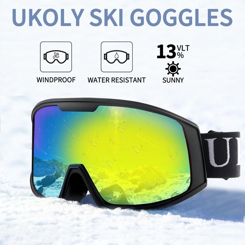 Ukoly Ski/Snowboard Goggles for Men Women, Snow Goggles HD Lens Anti-Fog Coating OTG Design UV400 Protection Windproof - Image 3